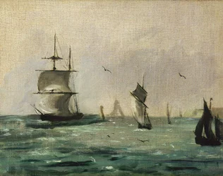 Segelschiffe und Möwen